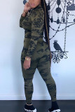 Army Green Polyester Fashion adult Ma'am Street Camouflage Two Piece Suits pencil Long Sleeve Two Pieces
