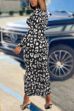 Black Sexy Print Mandarin Collar Pencil Skirt Dresses