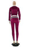 Purple Casual Print Zipper Collar Long Sleeve Two Pieces
