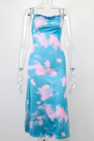 Pink Sexy Print Patchwork Spaghetti Strap Pencil Skirt Dresses