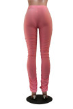 Red Street Polyester Solid Fold Skinny Bottoms