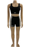 Black Casual Sportswear Print Patchwork U Neck Sleeveless Two Pieces