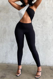 Purple Sexy Casual Patchwork Hollowed Out Backless Halter Skinny Jumpsuits