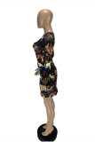Multicolor Fashion Sexy Print Basic Square Collar Long Sleeve Dresses