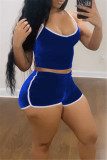 Blue Sexy Casual Solid Backless Spaghetti Strap Sleeveless Two Pieces