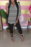 Pink Milk Silk Casual Striped Print pencil Long Sleeve Two Pieces
