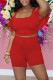 Red Fashion Casual Solid Flounce U Neck Short Sleeve Two Pieces