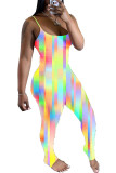Multi-color Fashion street Print Geometric Milk. Sleeveless Slip Jumpsuits