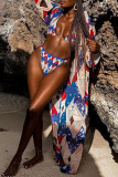 Black Fashion Sexy Print Basic Swimwears Set