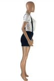 Black Fashion Casual Print Basic O Neck Short Sleeve Two Pieces