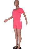 Pink Fashion Casual Solid Short Sleeve O Neck Jumpsuits
