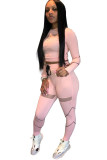 Black OL Two Piece Suits Patchwork Mesh Solid pencil Long Sleeve
