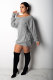 Grey Sexy Fashion One Shoulder Long Sleeves One word collar Hip skirt skirt backless eyelet bandage Club