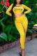 Yellow Casual Print Letter O Neck Long Sleeve Two Pieces