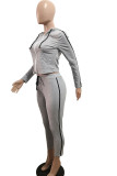 Grey Polyester Active Patchwork Solid pencil Long Sleeve Two Pieces
