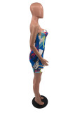 Multicolor Fashion Sexy Print Backless Strapless Skinny Romper