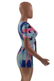 Multicolor Fashion Casual Print Hollowed Out V Neck Skinny Romper