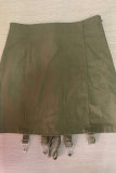 Army Green Drawstring Sleeveless Mid Patchwork Solid bandage A-line skirt shorts Bottoms