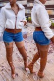White Fashion Casual Solid Turndown Collar Outerwear