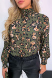 Green Fashion Casual Print Basic Turtleneck Tops