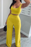Yellow Fashion adult Ma'am OL Patchwork Solid Two Piece Suits Straight Sleeveless Two Pieces