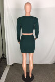 Black Green Sexy Fashion Cap Sleeve Long Sleeves O neck Hip skirt skirt fastener Patchwork 