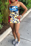Multi-color Sexy Camouflage Print Patchwork Square Collar Strap Dress Dresses