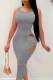 Grey Sexy Solid Patchwork U Neck Pencil Skirt Dresses