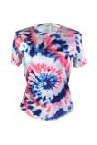 Multi-color Polyester O Neck Short Sleeve Tie Dye Tees & T-shirts