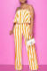Yellow Fashion Casual Striped Print Strapless Sleeveless Two Pieces