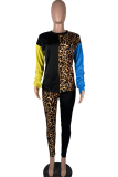 Red Casual Leopard Patchwork O Neck Long Sleeve Two Pieces