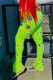 Fluorescent Green Casual Print Fold Regular High Waist Speaker Bottoms