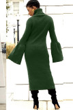 Black Polyester Sexy Bell sleeve Long Sleeves Turtleneck Step Skirt Mid-Calf asymmetrical Solid Patchwork