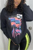 Black Fashion Casual Print Basic O Neck Tops