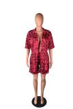 Green Fashion Casual Two Piece Suits Print Solid Straight Half Sleeve Two-Piece Short Set