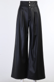 Black Sexy Solid Split Joint Loose Wide Leg Bottoms