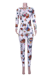White Street Print Patchwork O Neck Skinny Jumpsuits