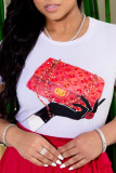 White Fashion Casual Print Basic O Neck T-Shirts