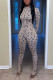 Apricot Sexy Print Mandarin Collar Long Sleeve Two Pieces