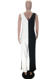 Black and white Fashion Casual Patchwork Lip Polyester Sleeveless Slip Jumpsuits