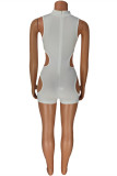 White Fashion Sexy Solid Hollowed Out Turtleneck Skinny Romper