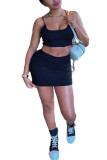 Blue Fashion Casual adult Ma'am Solid Two Piece Suits A-line skirt Sleeveless Two Pieces
