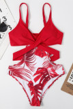 Red Fashion Sexy Print Hollowed Out Split Joint Swimwears