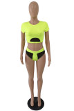 Green Patchwork Solid crop top Two Piece Suits Hooded Out Fashion Sexy adult Swimwears