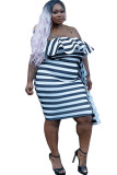 Blue knitting adult Sexy Fashion Wrapped chest ruffle Patchwork backless Striped Stitching 