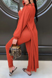 Purplish Red Casual Solid Long Sleeve Two Pieces