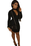 Black Sexy Cap Sleeve Long Sleeves O neck Step Skirt skirt Solid backless hollow out asymmetrica