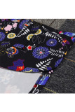Black venetian Casual Patchwork Print Two Piece Suits Straight Long Sleeve Two-piece Pants Set