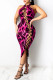 Rose Red Fashion Sexy Print Hollowed Out O Neck Sleeveless Dress