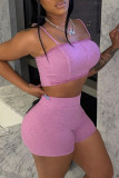 Pink Sexy Casual Solid Backless Spaghetti Strap Sleeveless Two Pieces